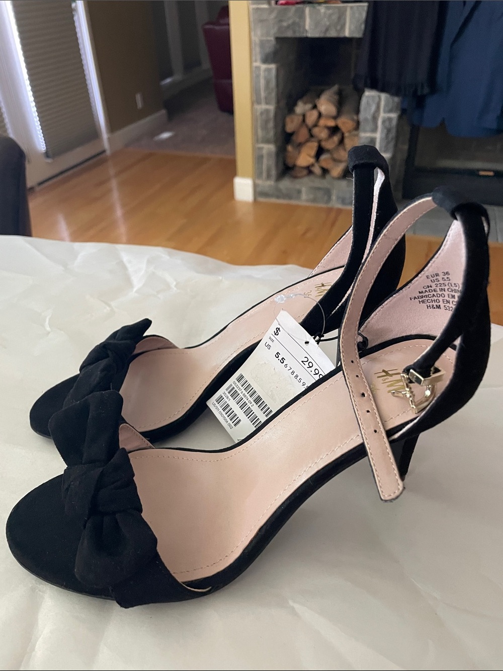 NWT H&M Black Open-Toe Bow Slingback Heels